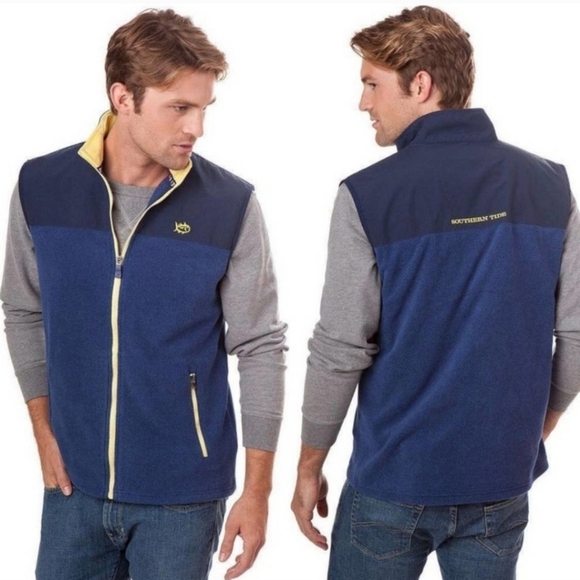 Southern Tide Cambridge Fleece Vest Blue & Yellow Size Small - Picture 1 of 5